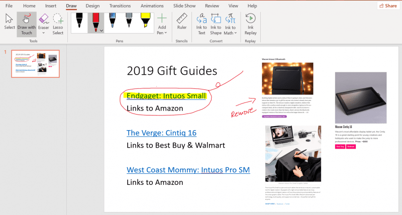 Annotate within PowerPoint with Wacom
