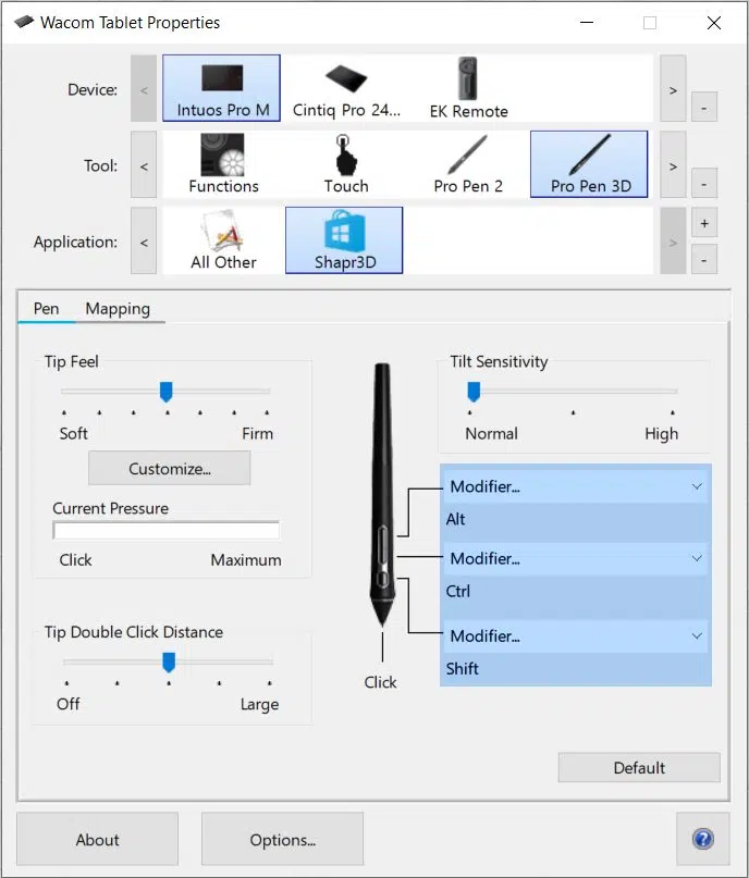 Mapeamento de botões Propen3D azul