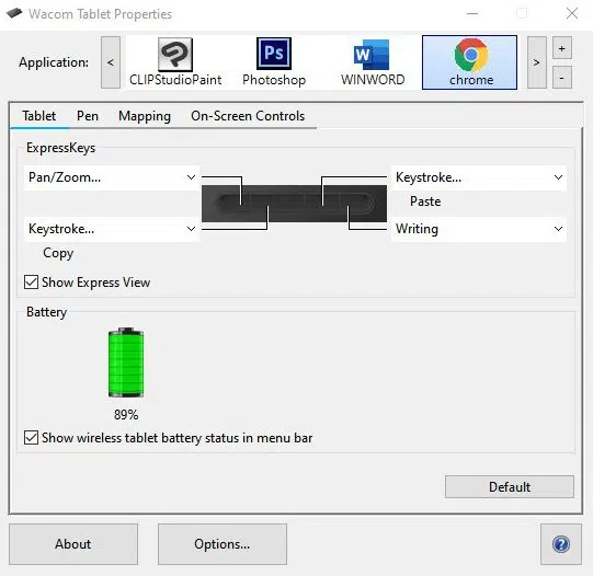 Wacom tablet browser settings