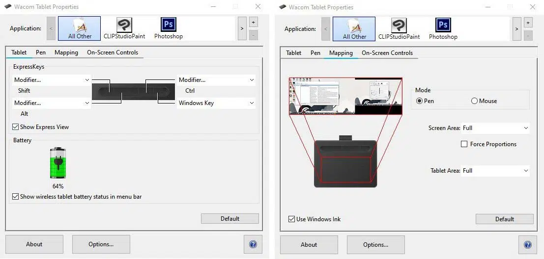 Propiedades y asignación de la tableta Wacom