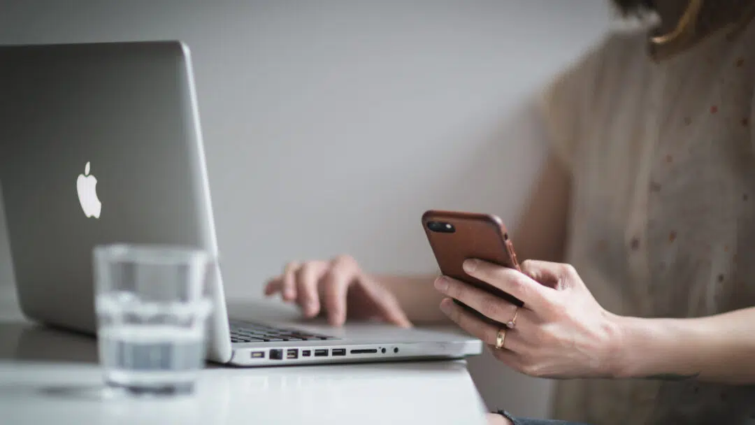 woman checking phone