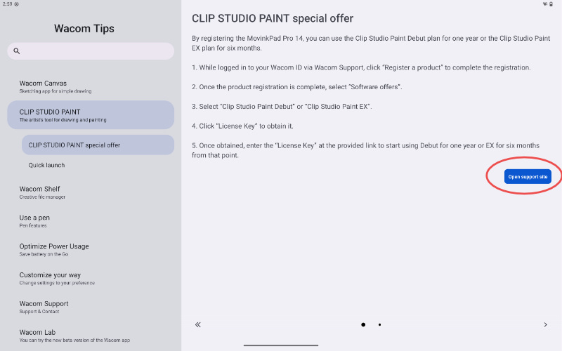 How to access the included Clip Studio Paint software trials on your new MovinkPad all-in-one portable pen tablet 16 MovinkPad Pro Registration Image 1