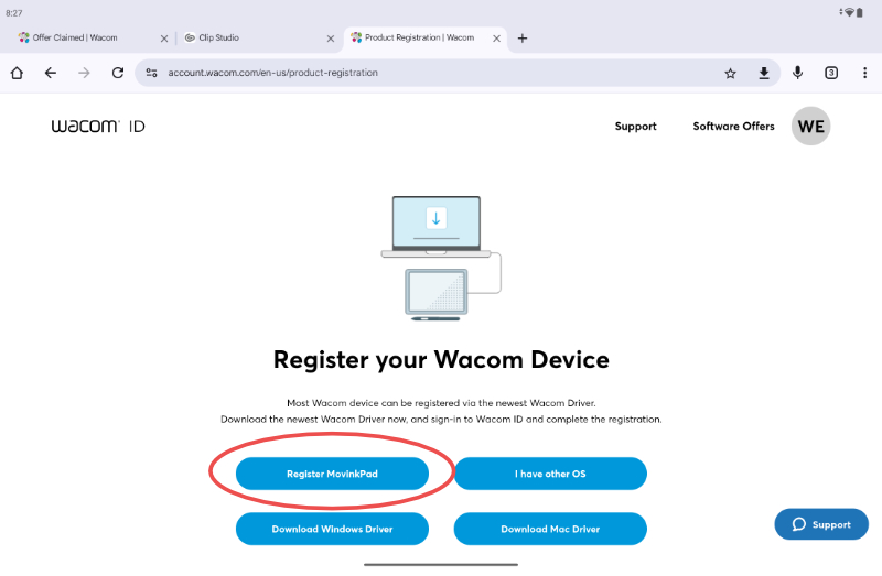 How to access the included Clip Studio Paint software trials on your new MovinkPad all-in-one portable pen tablet 9 MovinkPad Registration Image 5