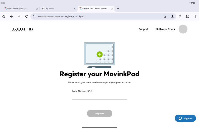 How to access the included Clip Studio Paint software trials on your new MovinkPad all-in-one portable pen tablet 10 MovinkPad Registration Image 6