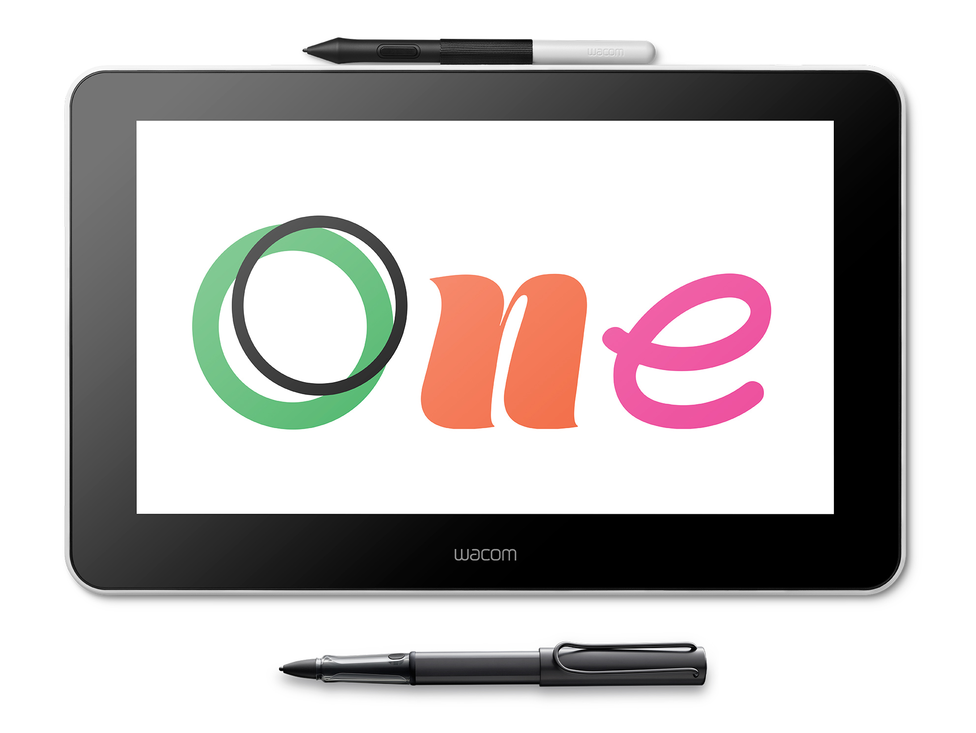Wacom One overhead view plus Lamy Al star black EMR